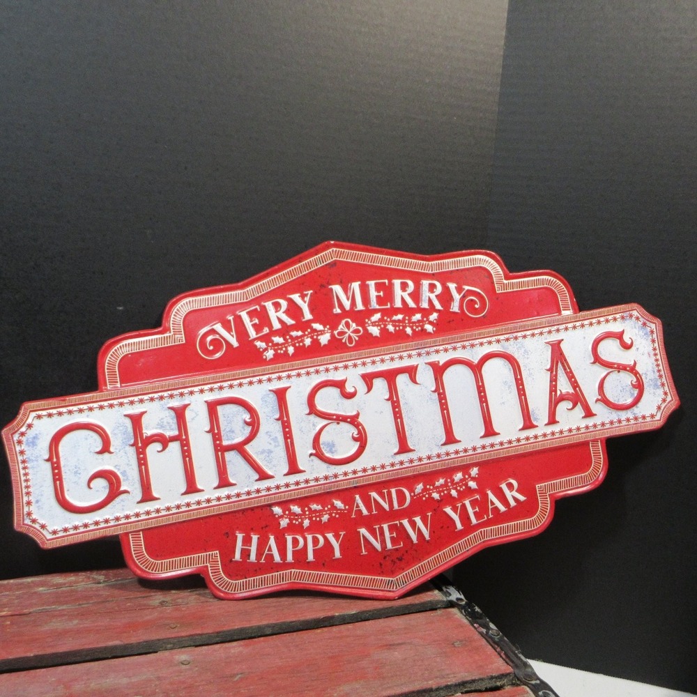 Ragon House Merry Christmas Happy New Year Metal Tin Sign Primitive Farmhouse